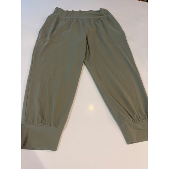 Athleta Salutation Crop Jogger Pants L Green Nylon/Spandex Womens Elastic Waist - Picture 1 of 6